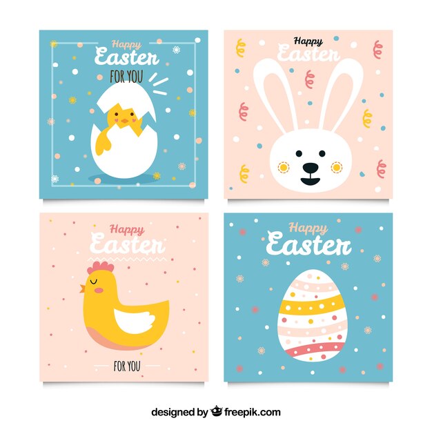 Colección de tarjetas planas del día de pascua