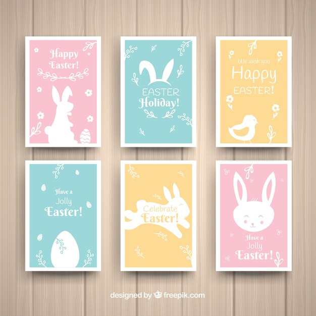 Colección de tarjetas planas del día de pascua