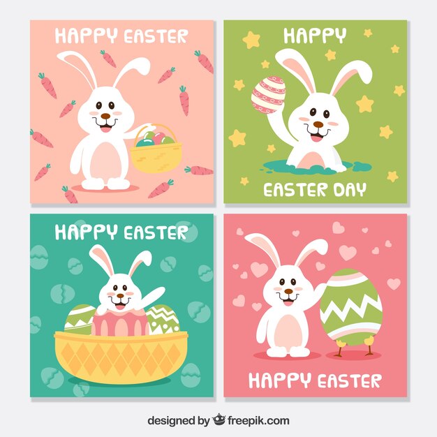 Colección de tarjetas planas del día de pascua