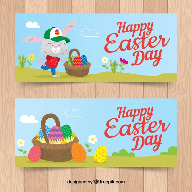 Colección de tarjetas planas del día de pascua