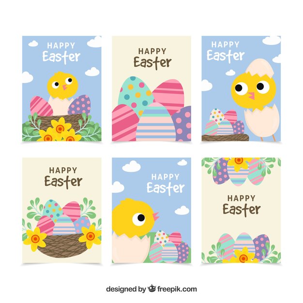 Colección de tarjetas planas del día de pascua