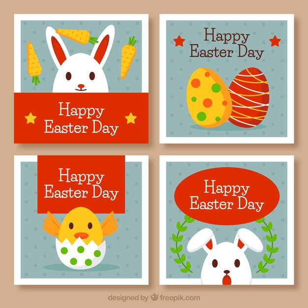 Colección de tarjetas planas del día de pascua