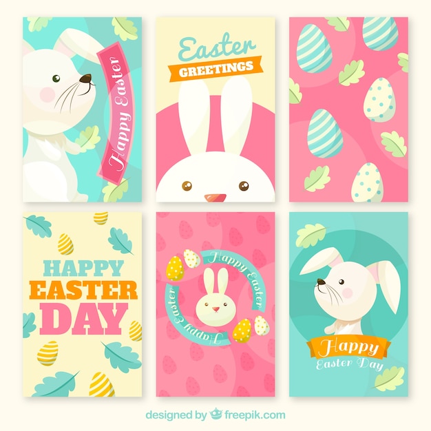 Vector gratuito colección de tarjetas planas del día de pascua