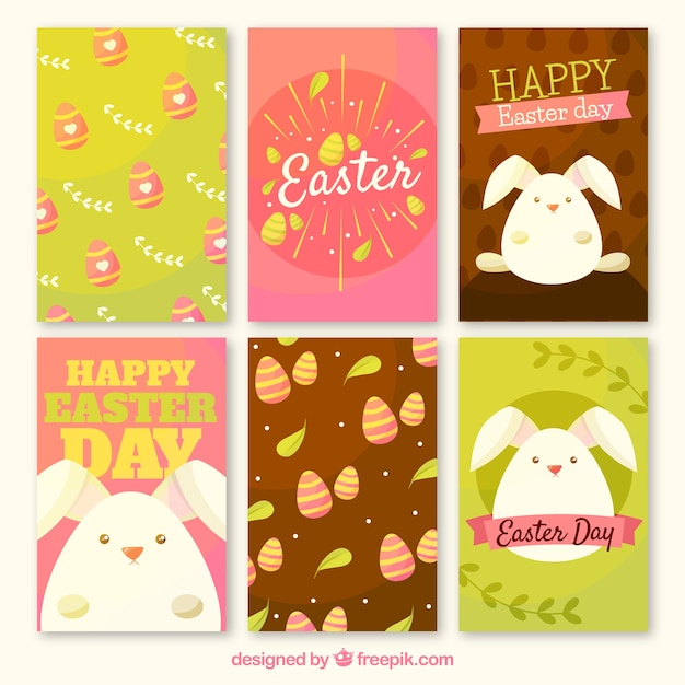 Colección de tarjetas planas del día de pascua