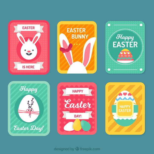 Colección de tarjetas planas del día de pascua