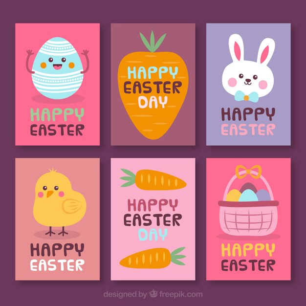 Colección de tarjetas planas del día de pascua