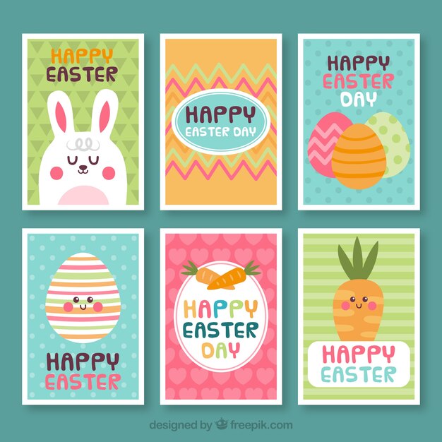 Colección de tarjetas planas del día de pascua