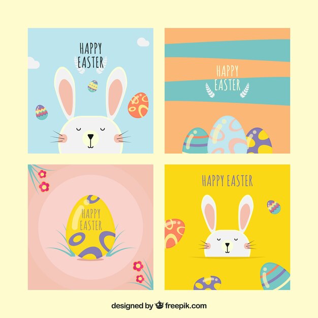 Colección de tarjetas planas del día de pascua