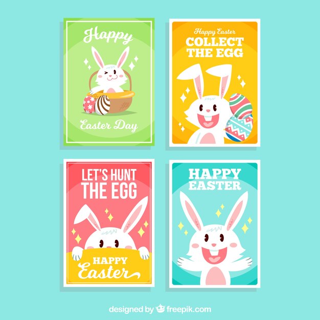 Colección de tarjetas planas del día de pascua