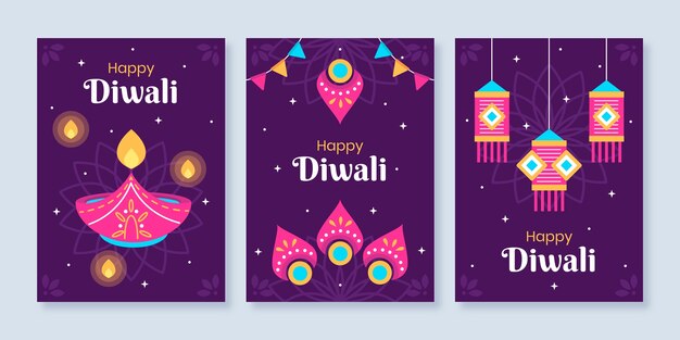 Colección de tarjetas planas del festival de diwali