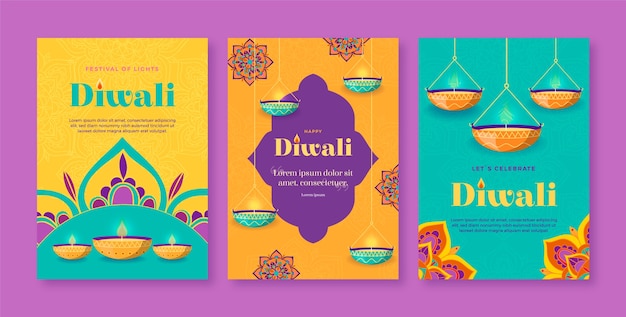 Vector gratuito colección de tarjetas planas del festival de diwali