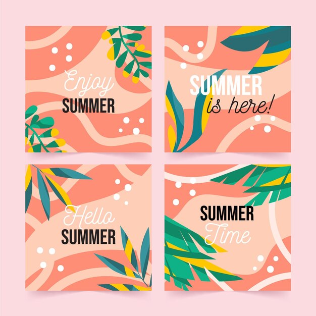 Colección de tarjetas planas orgánicas de verano