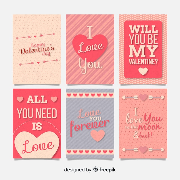 Colección tarjetas planas san valentín