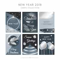 Vector gratuito colección de tarjetas plateadas de año nuevo 2018