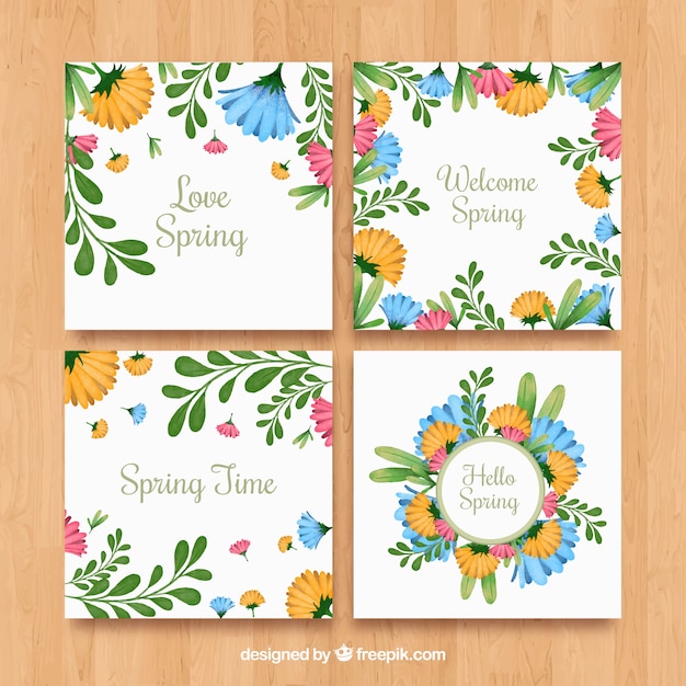 Colección de tarjetas de primavera de acuarela 