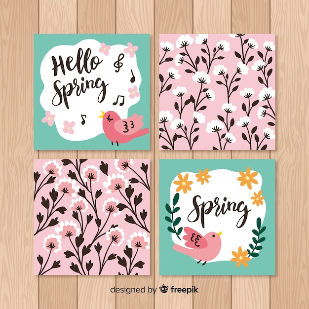 Colección tarjetas primavera dibujadas a mano