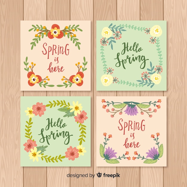 Colección tarjetas primavera dibujadas a mano