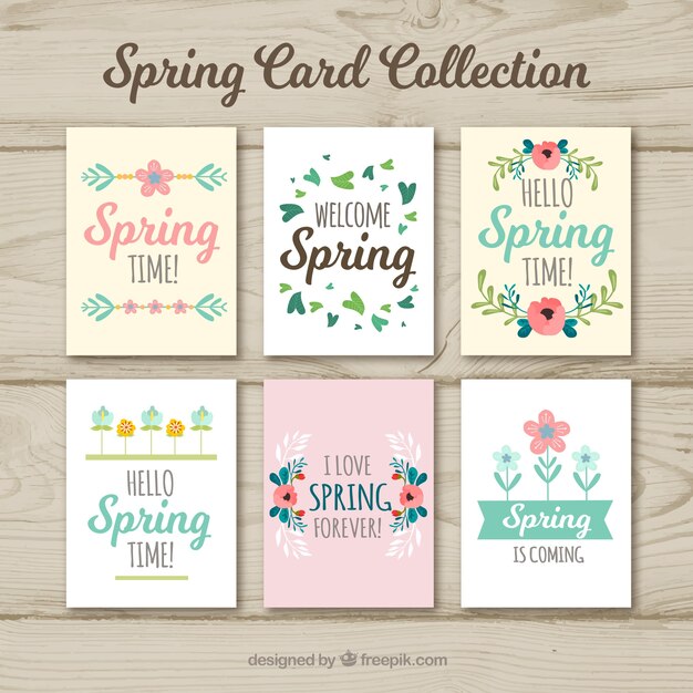 Colección de tarjetas de primavera en estilo plano