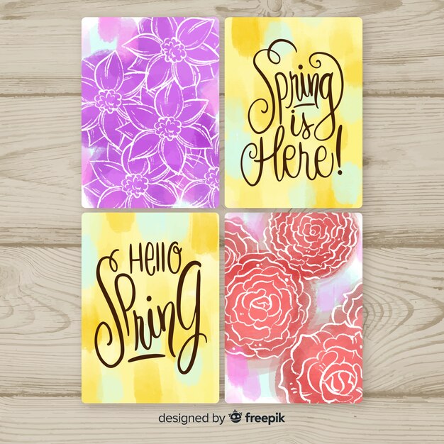 Colección tarjetas primavera flores borrosas