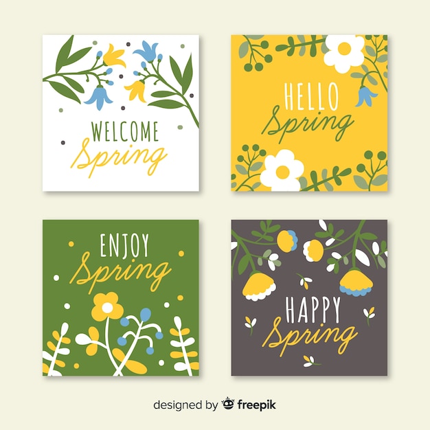 Vector gratuito colección tarjetas primavera flores planas