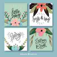 Vector gratuito colección de tarjetas de primavera con lettering