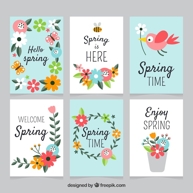 Vector gratuito colección de tarjetas de primavera