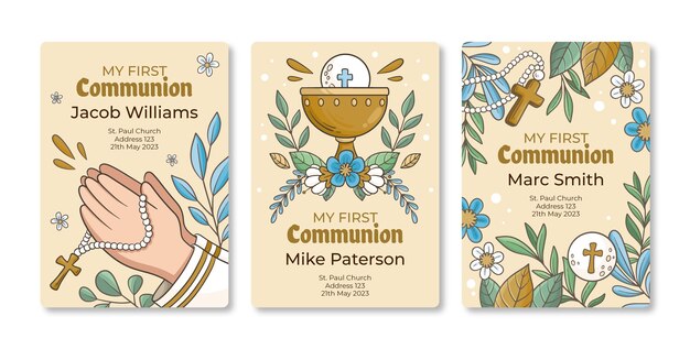 Colección tarjetas primera comunión niño dibujadas a mano