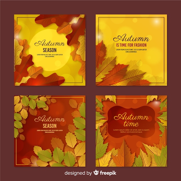 Colección de tarjetas realistas de otoño.