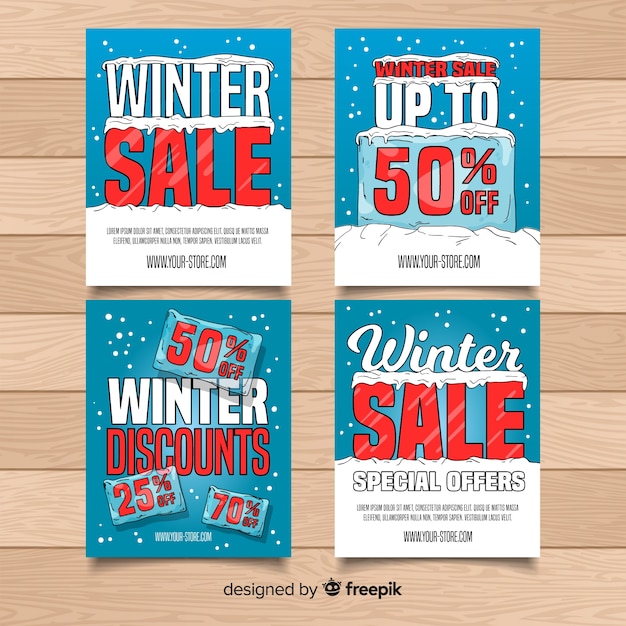 Vector gratuito colección tarjetas rebajas invierno bloque hielo