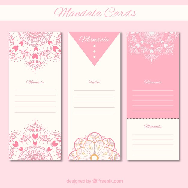 Colección de tarjetas rosas con diseño de mandala