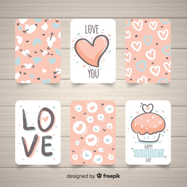 Colección tarjetas san valentín dibujadas a mano