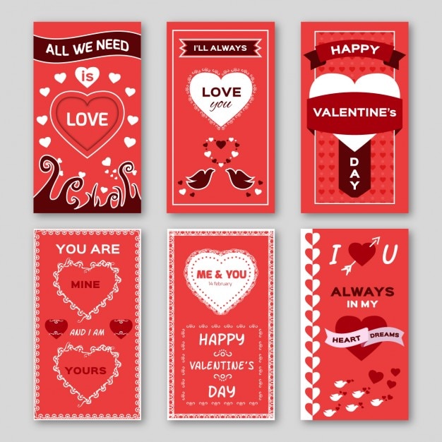 Vector gratuito colección de tarjetas de san valentín planas