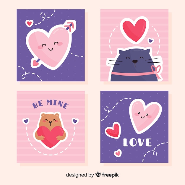 Vector gratuito colección tarjetas san valentín sonrisas