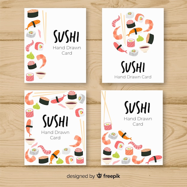 Vector gratuito colección tarjetas sushi