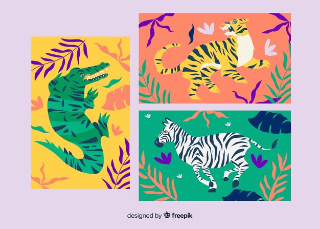 Colección de tarjetas de tigre dibujadas a mano