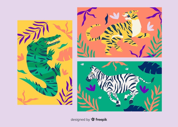 Colección de tarjetas de tigre dibujadas a mano