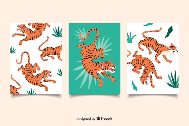 Colección de tarjetas de tigre dibujadas a mano