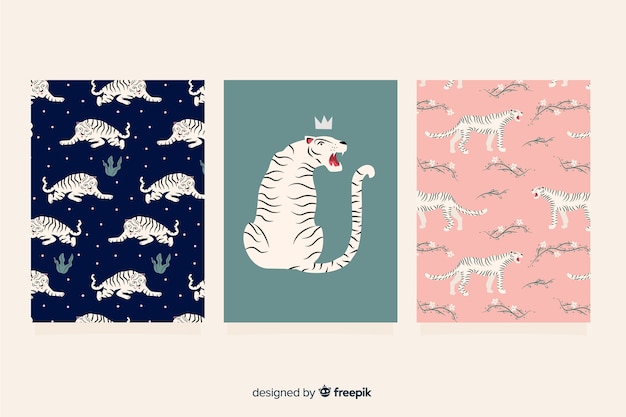 Colección de tarjetas de tigre dibujadas a mano