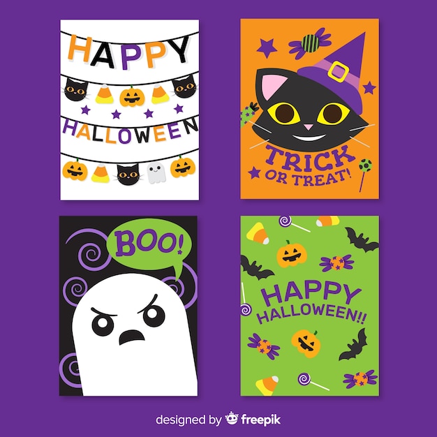 Colección de tarjetas truco o trato de halloween