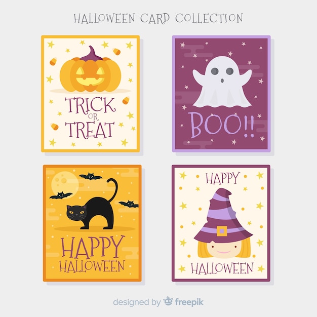 Colección de tarjetas truco o trato de halloween