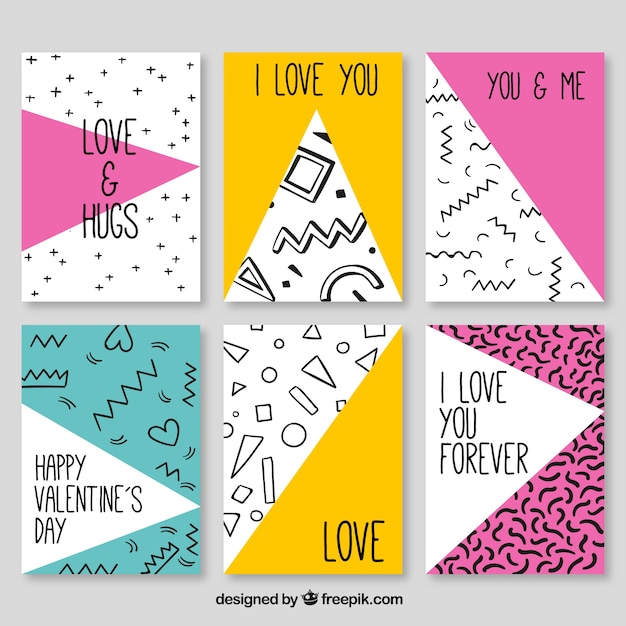 Vector gratuito colección de tarjetas de valentín con formas geométricas