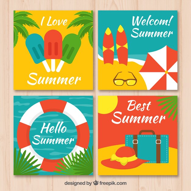 Vector gratuito colección de tarjetas de verano coloridos