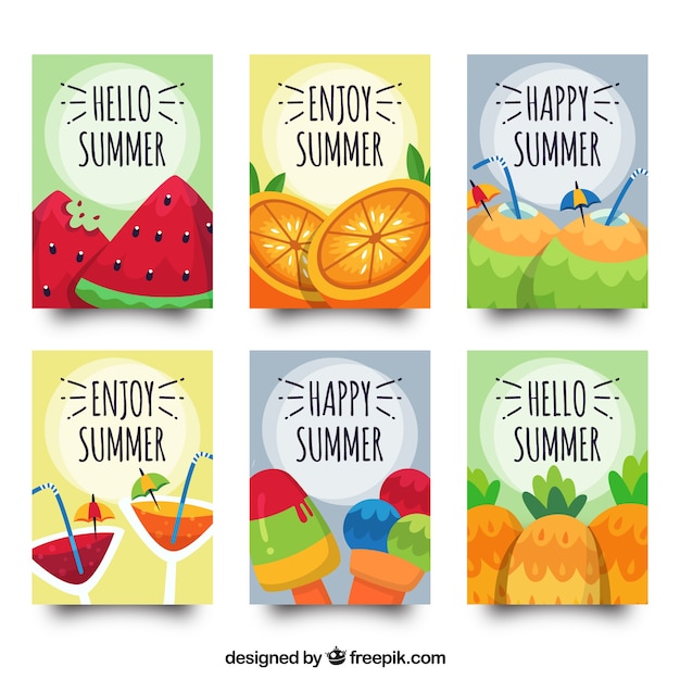 Vector gratuito colección tarjetas verano dibujadas a mano