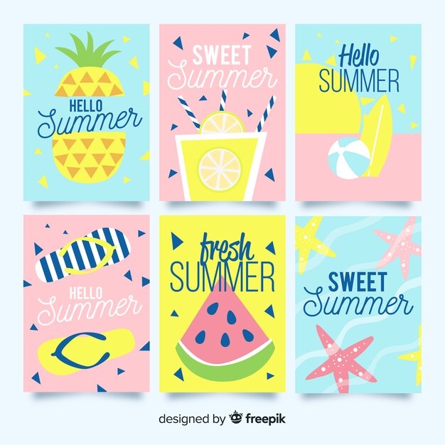 Colección tarjetas de verano dibujadas a mano