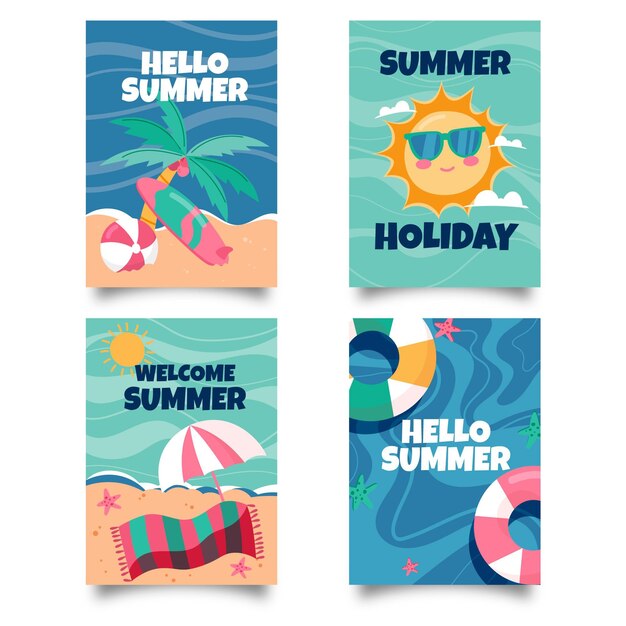Colección de tarjetas de verano dibujadas a mano