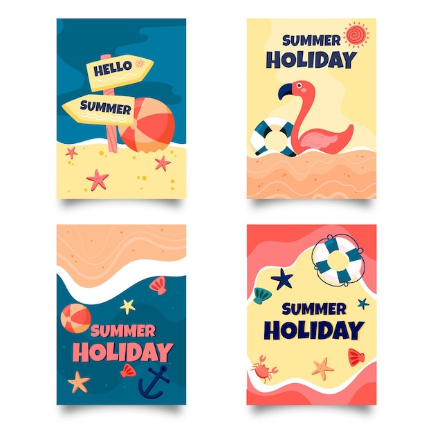 Colección de tarjetas de verano dibujadas a mano