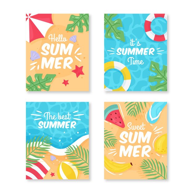 Colección tarjetas de verano dibujadas a mano