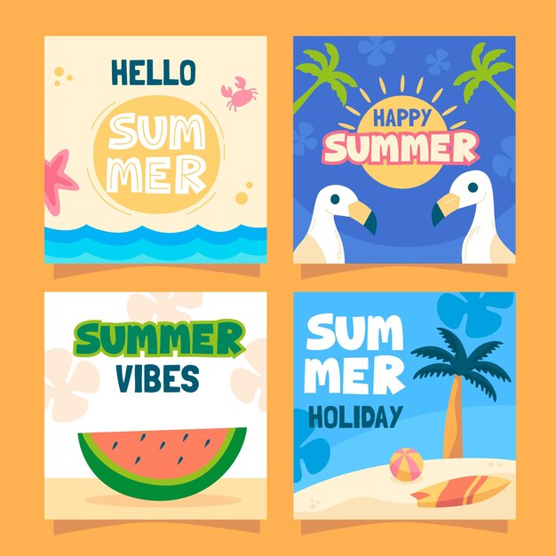 Vector gratuito colección tarjetas de verano dibujadas a mano