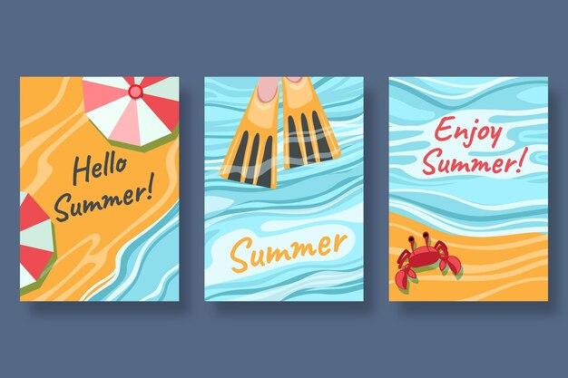 Colección tarjetas de verano dibujadas a mano
