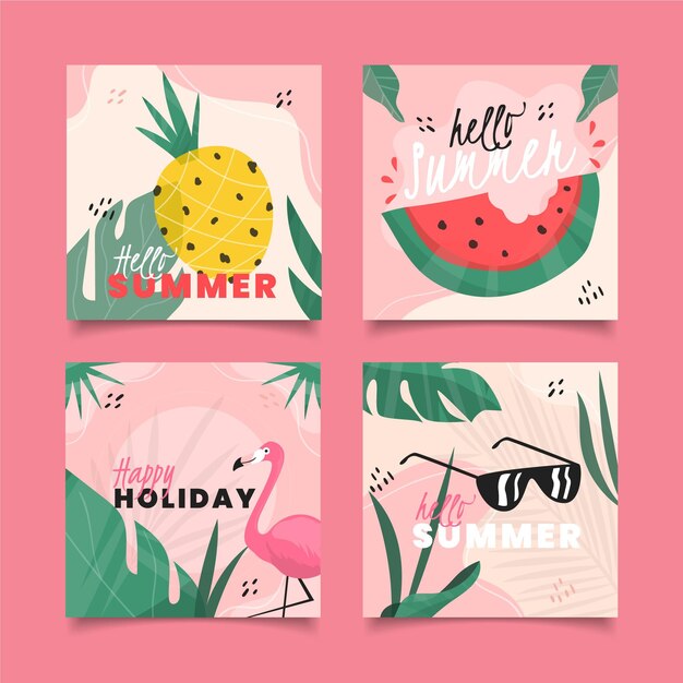 Colección tarjetas de verano dibujadas a mano